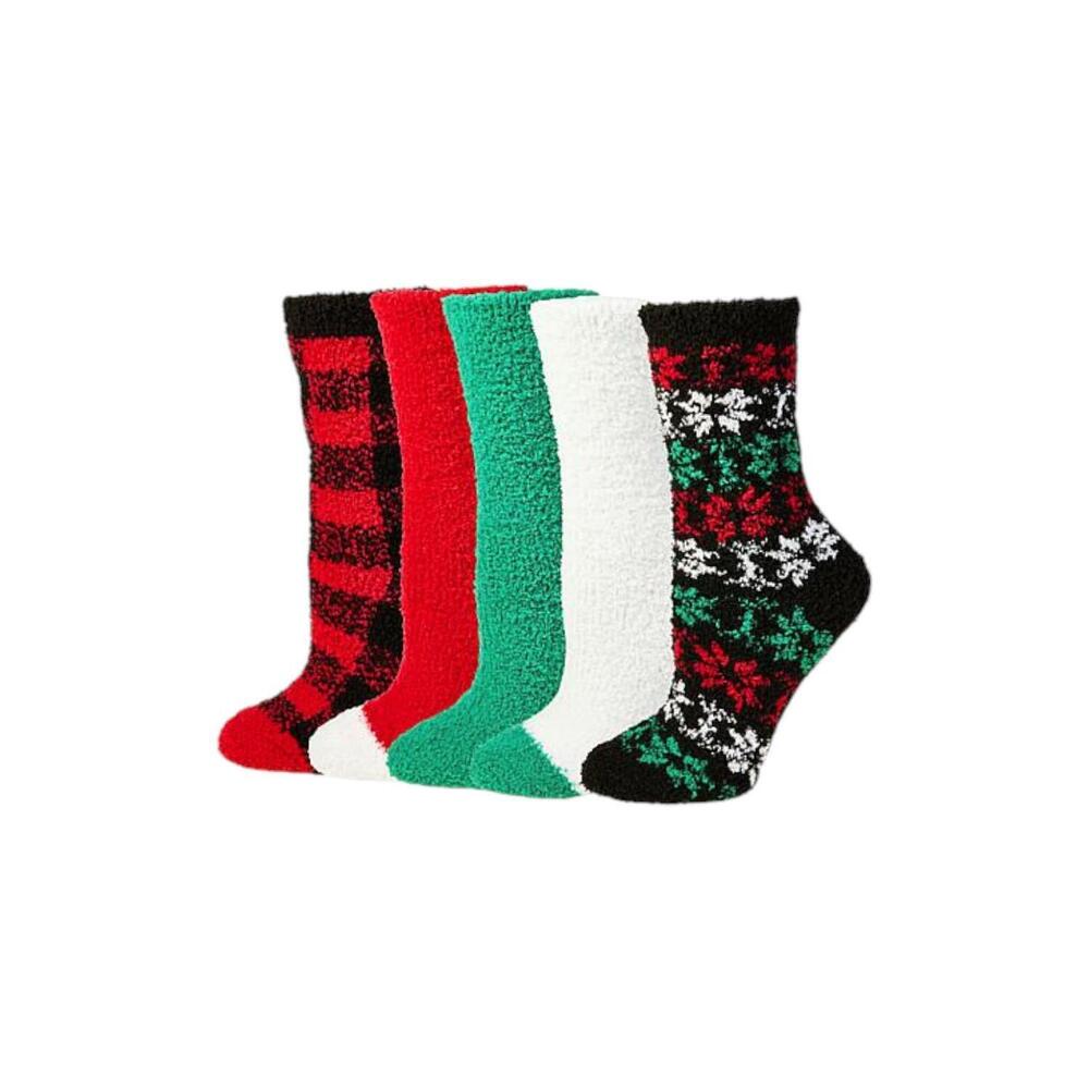Comfort Code Women's 5-Pack Cozy Crew Socks Red